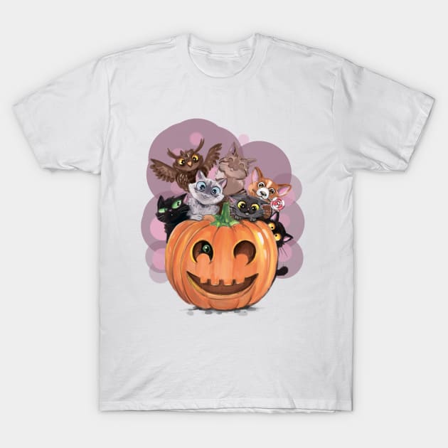 Happy Halloween Cute Animals and Pumpkin T-Shirt by KimLeex